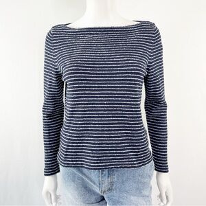 Doen ARLANA Knit Tee Blue & White Top in Riviere Stripes Long Sleeve Size S